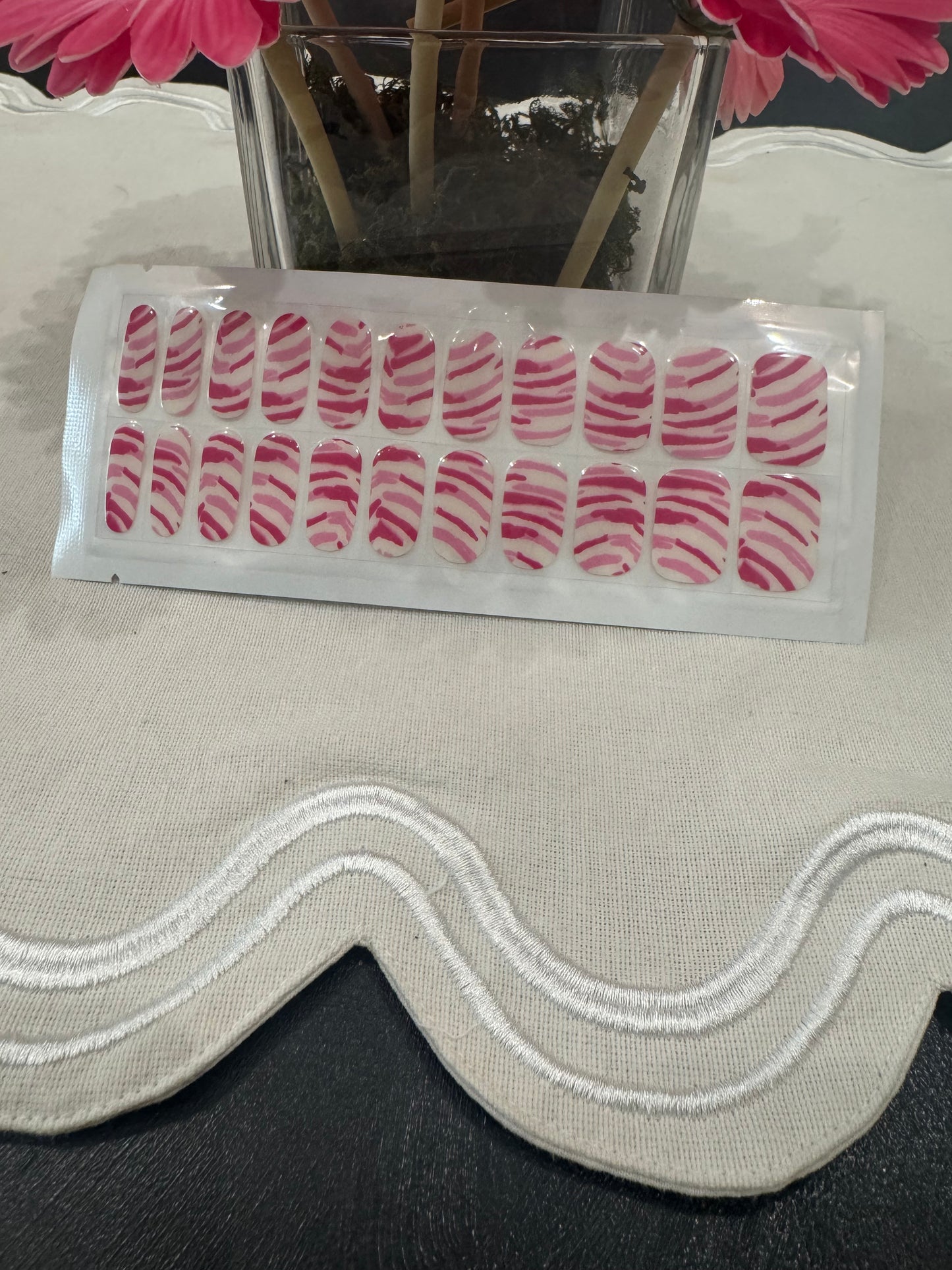 Pink Zebra Pop Nail Wraps – Glossy Pink Animal Print Gel Nail Stickers