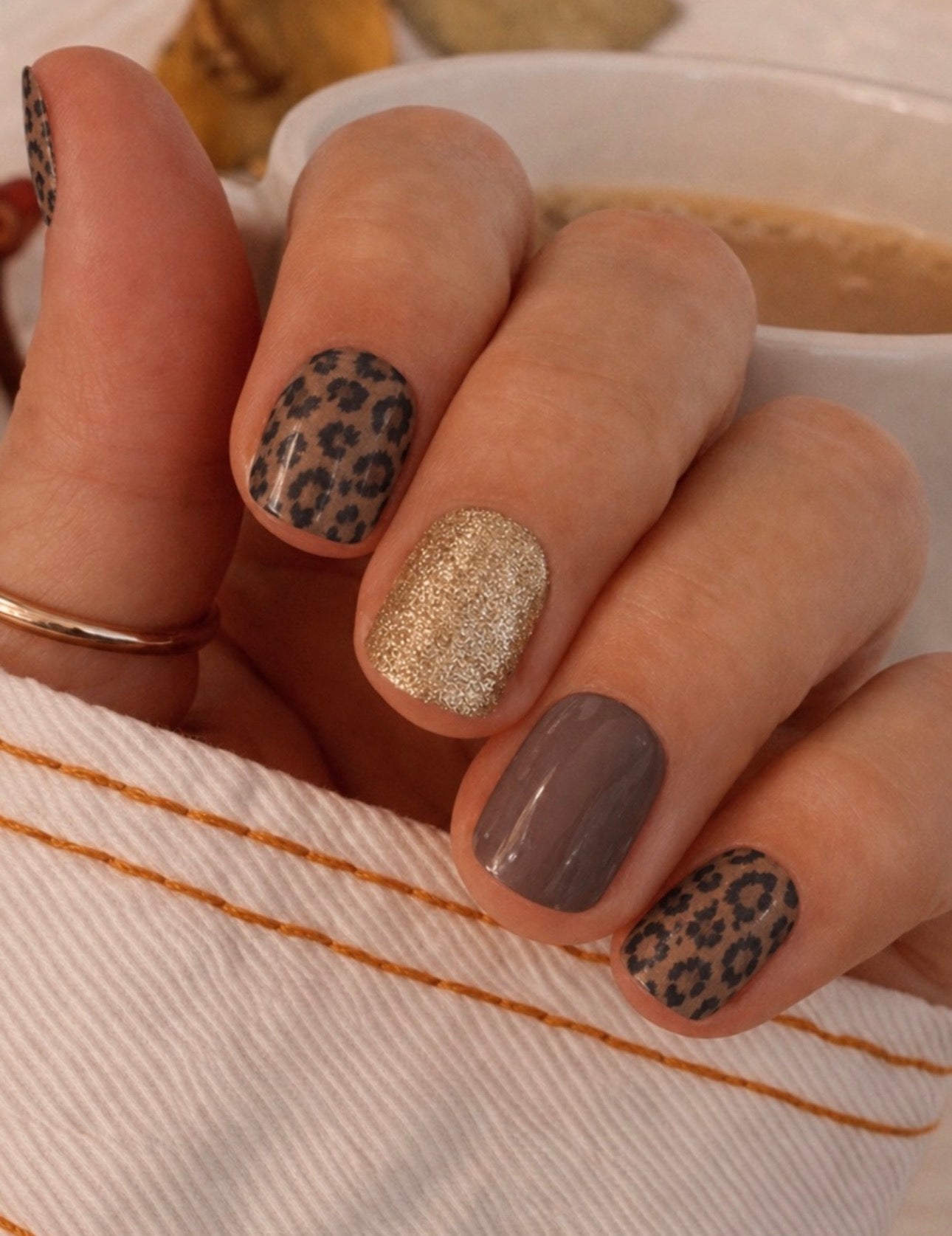 Leopard & Gold Glitter Nail Wraps