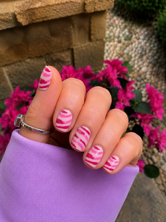 Pink Zebra Pop Nail Wraps – Glossy Pink Animal Print Gel Nail Stickers