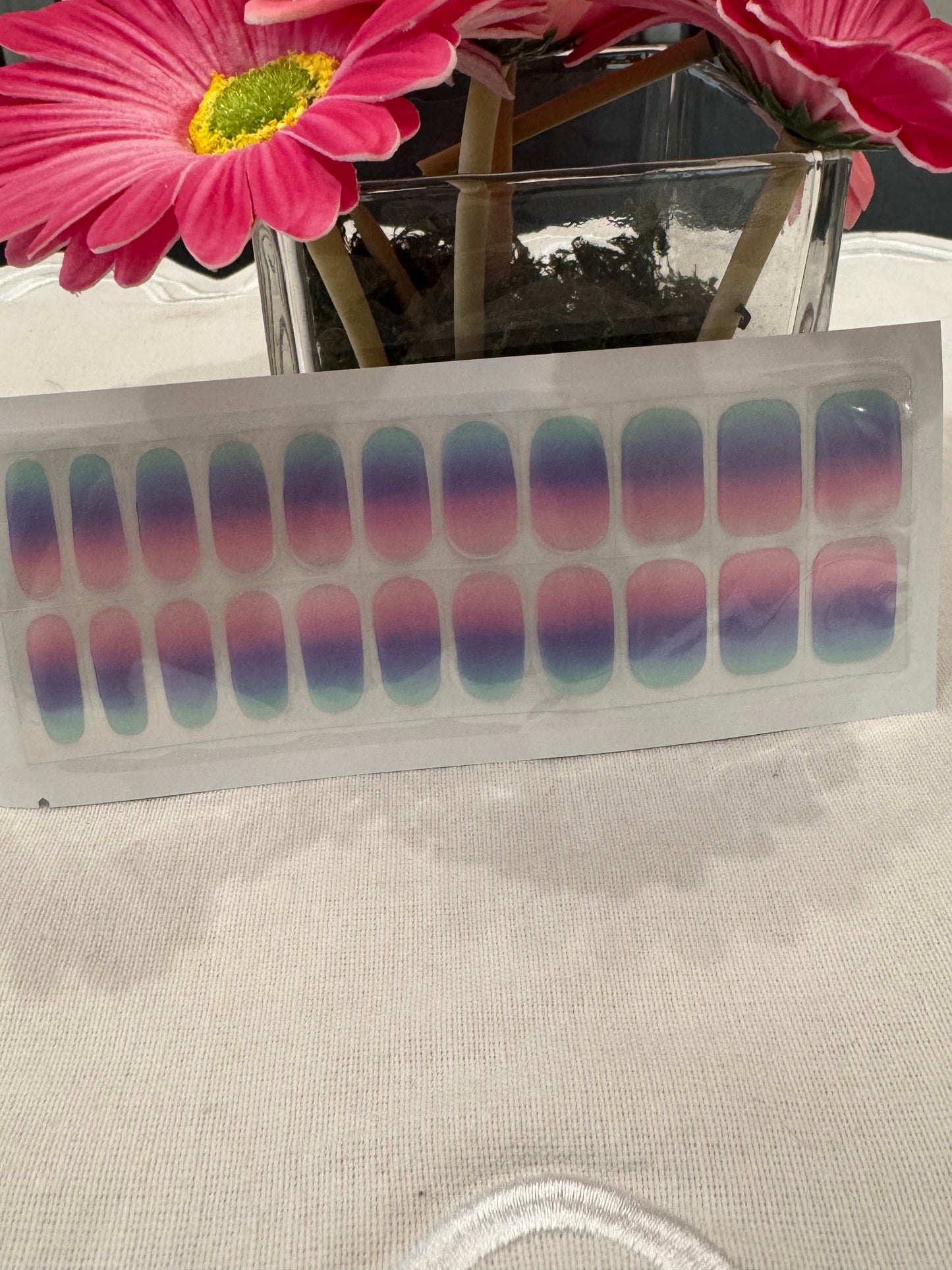 Pastel Ombre Gel Nail Wraps – Soft Pink & Aqua Gradient Nail Stickers