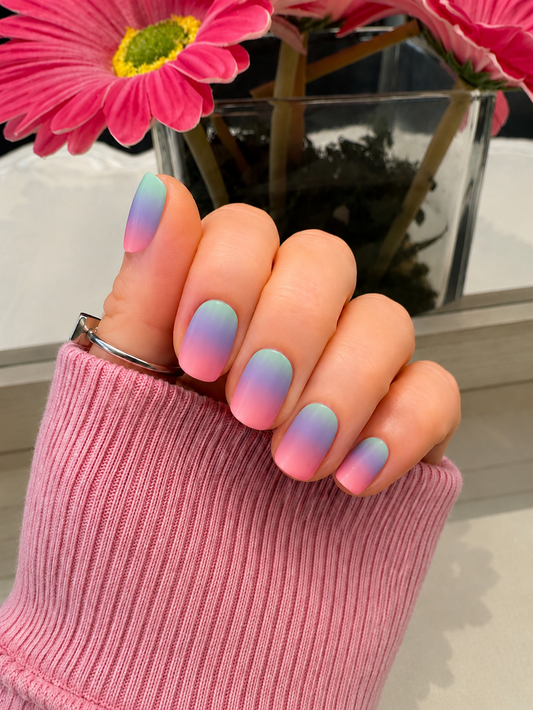 Pastel Ombre Gel Nail Wraps – Soft Pink & Aqua Gradient Nail Stickers