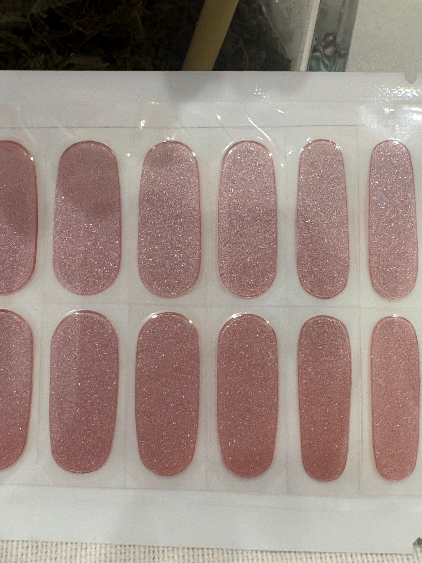 Rose Gold Shimmer Gel Nail Wraps – Sparkling Blush Pink Nail Stickers (22 Count)