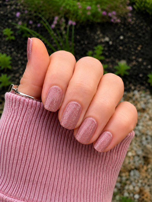 Rose Gold Shimmer Gel Nail Wraps – Sparkling Blush Pink Nail Stickers (22 Count)