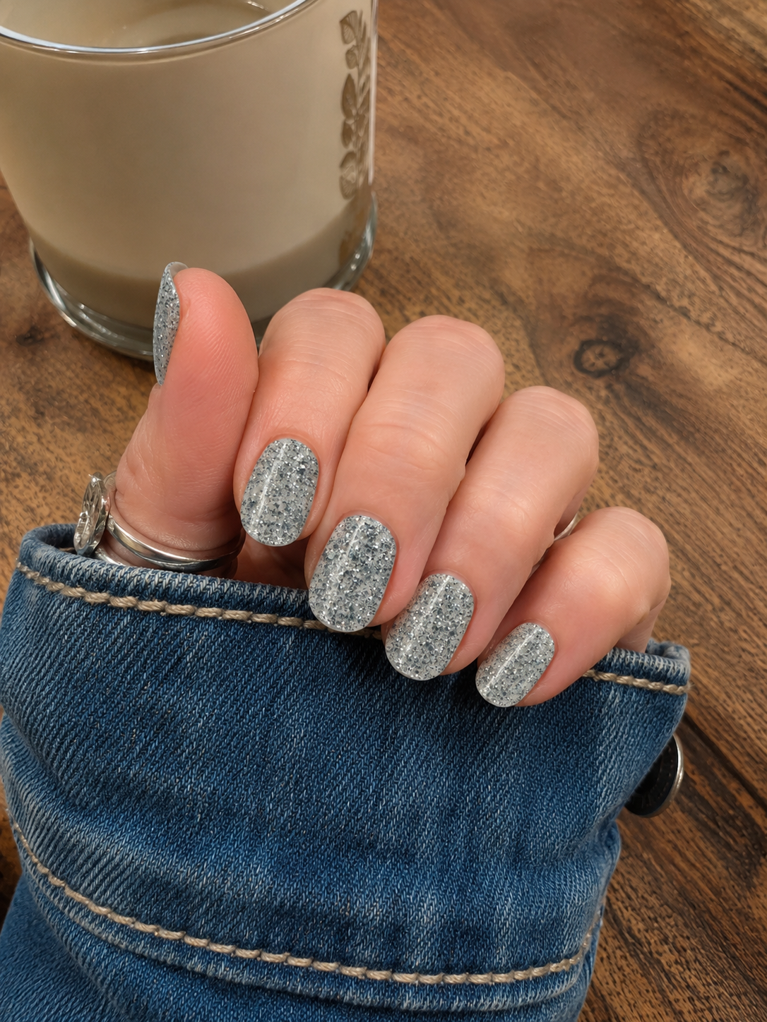 Silver Sage Sparkle Gel Nail Wraps – Glitter Nail Stickers (22 Count)