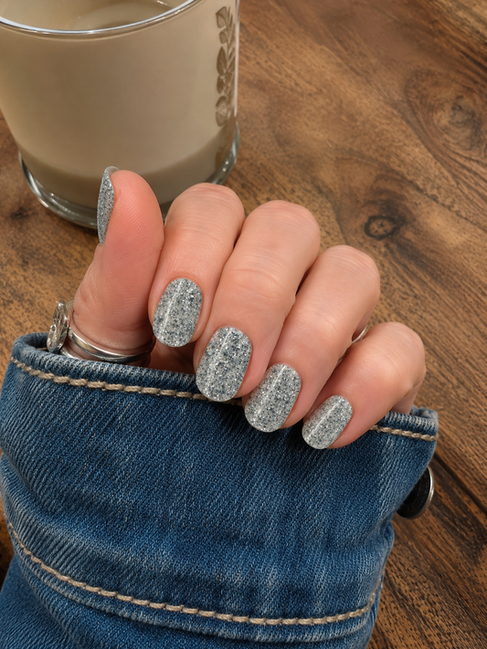 Silver Sage Sparkle Gel Nail Wraps – Glitter Nail Stickers (22 Count)