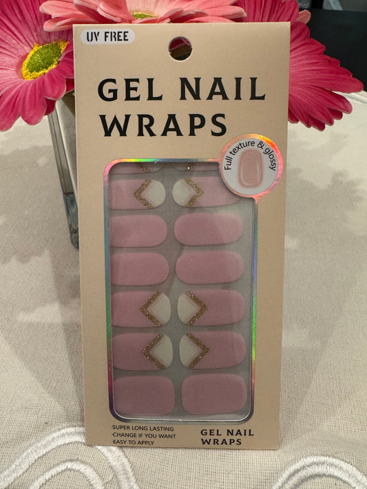Blush & Gold Chevron Gel Nail Wraps | UV-Free Nail Stickers | 22-Piece Set